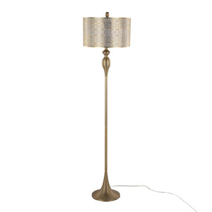 English Elm 63" Gold Steel Floor Lamp with Laser Cut Shade and Linen Liner for Glam Living Rooms B202P223987