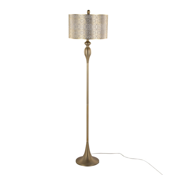 English Elm 63" Gold Steel Floor Lamp with Laser Cut Shade and Linen Liner for Glam Living Rooms B202P223987
