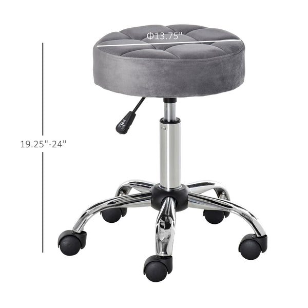 English Elm Office Velvet Tufted Rolling Stool with Pneumatic Height Lift for Vanity Salon Use T3971P389409
