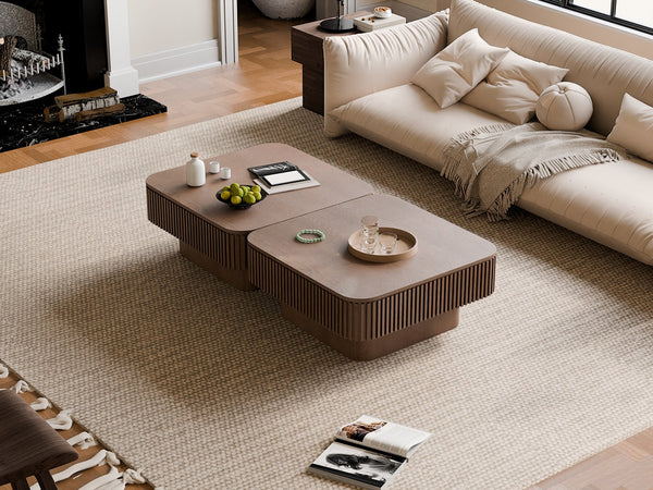 English Elm 31.5'' Square Wood Veneer Flip Top Storage Coffee Table with Slat Detail for Living Rooms Walnut W1435P375246
