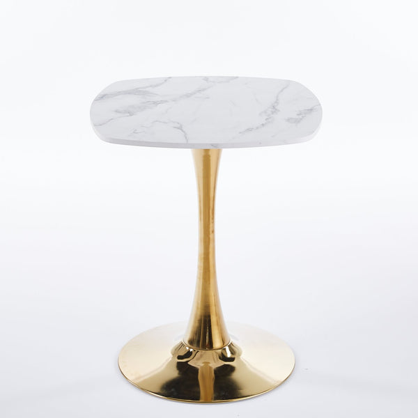 English Elm Square Tulip Small Dining Table for 2-4, 24" Modern Bistro White MDF Top with Gold Pedestal Base W3766P370579