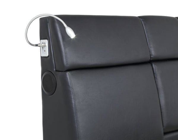 English Elm King Music Bed with Touch Lighting, Bluetooth Speakers & Removable Beverage Tray — Modern Black Vinyl B2699S00012