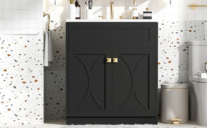 English Elm 30'' Modern Bathroom Vanity With Ceramic Sink, Soft-Close Doors, Gold Handles & Ample Storage Space N710P194898B