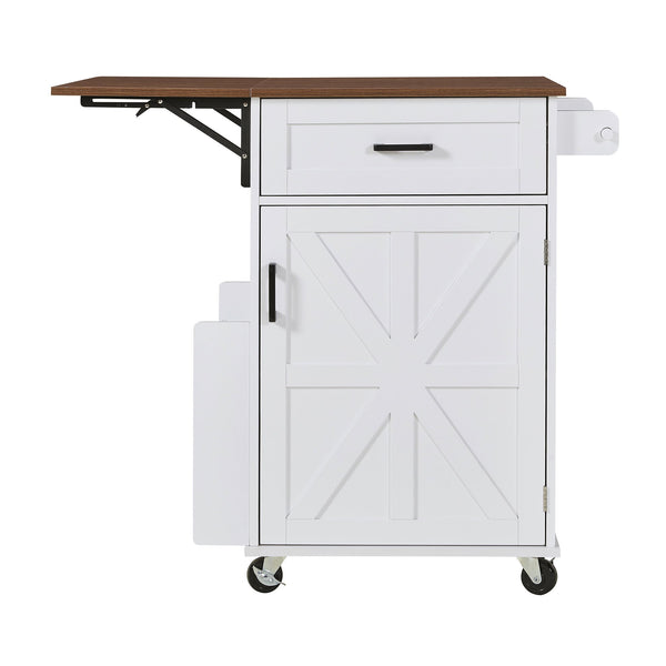 English Elm K&k Farmhouse Rolling Kitchen Cart with Drop Leaf Drawer Open Rack Lockable Wheels White N707P404539W