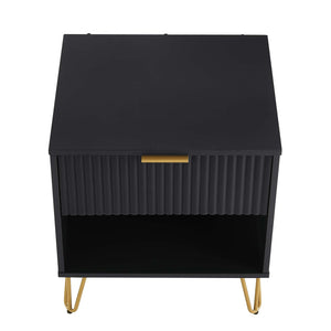English Elm Dumbo 20" Modern Fluted Nightstand In Chic Black With Gold Accents - Stylish Storage Solution! B365P398143
