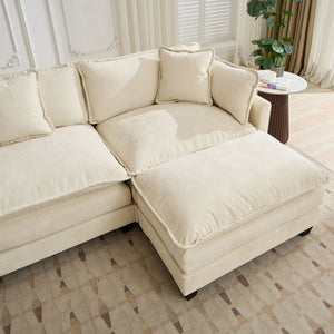 English Elm Cloud Modular Sectional Armrest with Chenille Upholstery Plush Double Layer Cushion Seating Beige W1143P378699