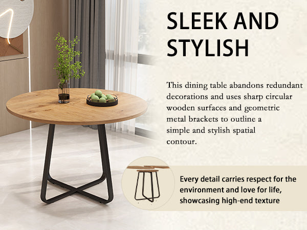English Elm 43.3" Round Mdf Dining Table Seats Six with X Base Modern Minimalist Kitchen W1727P426752