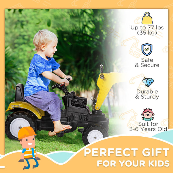 English Elm Aosom Kids Pedal Excavator Construction Digger Truck with Working Bucket and Horn W2225P217063