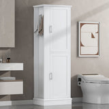 Freestanding Tall Bathroom Storage Cabinet with Hook, Adjustable Shelf, MDF, White