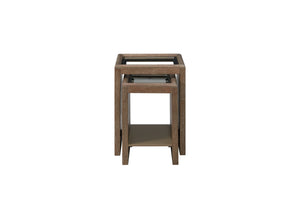 English Elm Nesting Tables with Tempered Glass Tops Cocoa – Space-Saving Rustic Wood Finish, Lower Shelf Storage B2699P323119