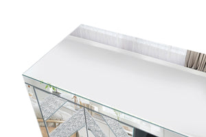 English Elm Mirrored Tv Stand For 65+ Inch Tvs - Glamorous Silver Console With Open Shelves & Stylish Cabinets W1445P204028