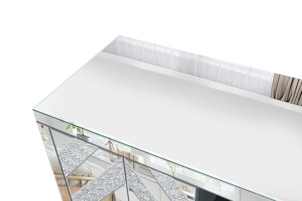 English Elm Mirrored Tv Stand For 65+ Inch Tvs - Glamorous Silver Console With Open Shelves & Stylish Cabinets W1445P204028