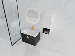 English Elm 28" Wall-Mounted Bathroom Vanity & Ceramic Sink With Side Cabinet, Soft-Close Doors For Modern Homes W999S00329