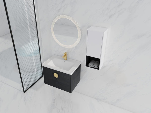 English Elm 28" Wall-Mounted Bathroom Vanity & Ceramic Sink With Side Cabinet, Soft-Close Doors For Modern Homes W999S00329