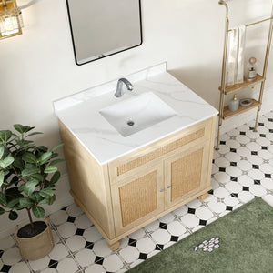 English Elm 37-inch Carrara Quartz Vanity Top Undermount Sink Marble Veined Stain Resistant Bath W2699P459405