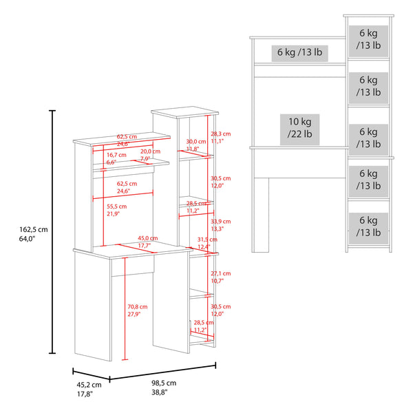 English Elm Navy Convertible Computer Desk with Hutch & Side Bookshelf in Navy Blue & Natural Oak for Organized Workspaces B062P389918