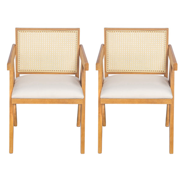 English Elm Christopher Knight Home® - Chandigarh Arm Dining Chairs Set Of 2 - Stylish Cane Upholstered Kitchen Chairs With Comfort & Charm N768P241396N