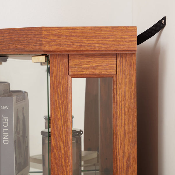 English Elm Lighted Corner Curio Cabinet - Elegant Dark Oak Display Case For Collectibles, Glassware & Decor W1758P300106