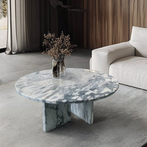 English Elm Blue Gray Marble Coffee Table Set - Elegant Natural Stone Design For Living Room, 27.6 & 17.7 Inch W1696P262766