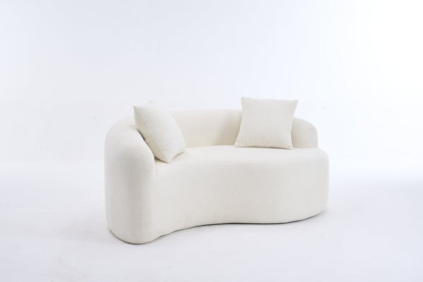 English Elm LY-042 Zen-Inspired S-Curved Dual-Depth Loveseat with Chenille Upholstery, Ready-to-Use Comfort White W2231P329713