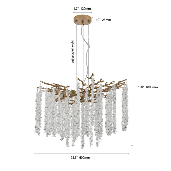 English Elm 24-inch Gold Iron Frame Chandelier with Crystal Strand Waterfall for Dining or Foyer W1340P232978