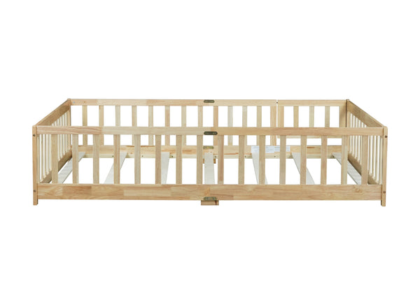 English Elm Full Size Rubberwood Floor Bed with Safety Guardrails and Latching Door for Toddlers Natural W504P429299