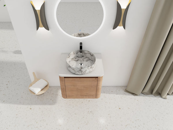English Elm 24'' Wall-Mounted Bathroom Vanity With Ceramic Vessel Sink, Soft-Close Door & Stylish Design W999S00395