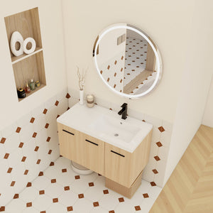 English Elm 36" Floating Bathroom Vanity Light Oak Modular Cabinet with Gel Coat Integrated Sink W3450S00082