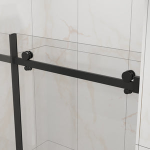 English Elm Goodyo 48" W X 72" H Modern Sliding Shower Door - Frameless Clear Glass, Easy-Clean Coating, Matte Black Hardware D163118741