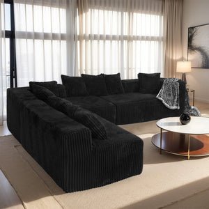 English Elm Modular U-Shaped Sectional Sofa - 4-Seater Reversible Chaise In Black Corduroy For Modern Living Spaces W3276S00015