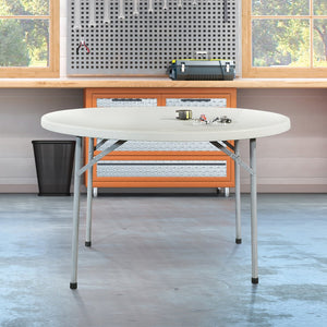 OSP Home Furnishings 48" Round Folding Table with Resin Top and Steel Frame for Parties or Workspace 48" BT48Q