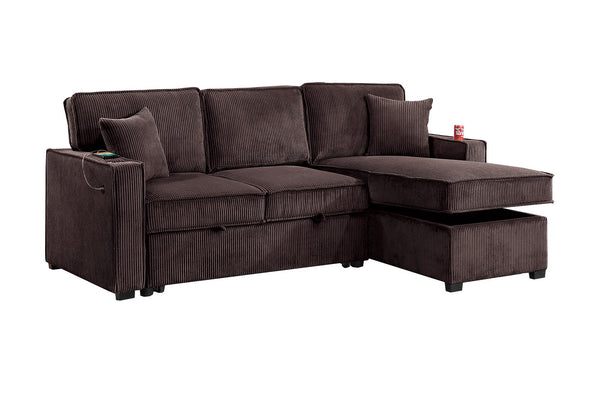 English Elm Contemporary Corduroy Sectional Sleeper with Storage Chaise and Usb Charging Ports B011S02175