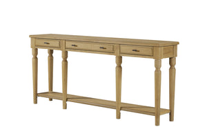 English Elm Console Table Hickory Veneer with Drawers Open Shelf Classic Turned Leg Foyer Piece Tan B2699P443221