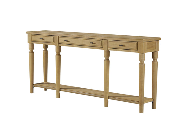 English Elm Console Table Hickory Veneer with Drawers Open Shelf Classic Turned Leg Foyer Piece Tan B2699P443221