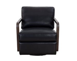 Sunpan Castell Swivel Lounge Chair - Luxurious Top Grain Leather, Handcrafted Design, Ultimate Comfort & Style Brown / Cortina Black Leather