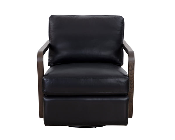 Sunpan Castell Swivel Lounge Chair - Luxurious Top Grain Leather, Handcrafted Design, Ultimate Comfort & Style Brown / Cortina Black Leather