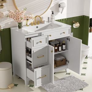 English Elm 36" Modern Bathroom Vanity with Ceramic Sink, Soft-Close Doors, Double-Layer Drawer & Storage Elegance White N729P289163K