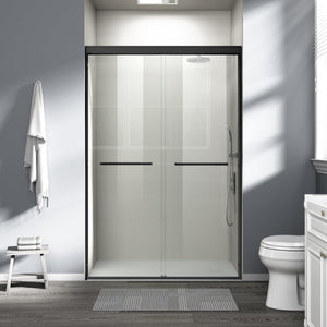 English Elm 44" Semi-frameless Double Sliding Shower Door Brushed Gold Tempered Glass Walk-in Matte Black W1920P385318