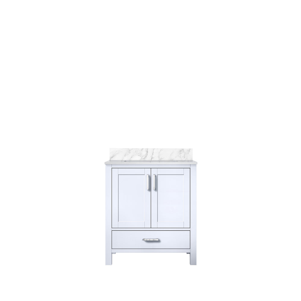 English Elm White Solid Wood Bath Vanity 30"W x 22"D with Carrara Marble Top, Soft-Close Drawer, Spacious Storage B2731P258774