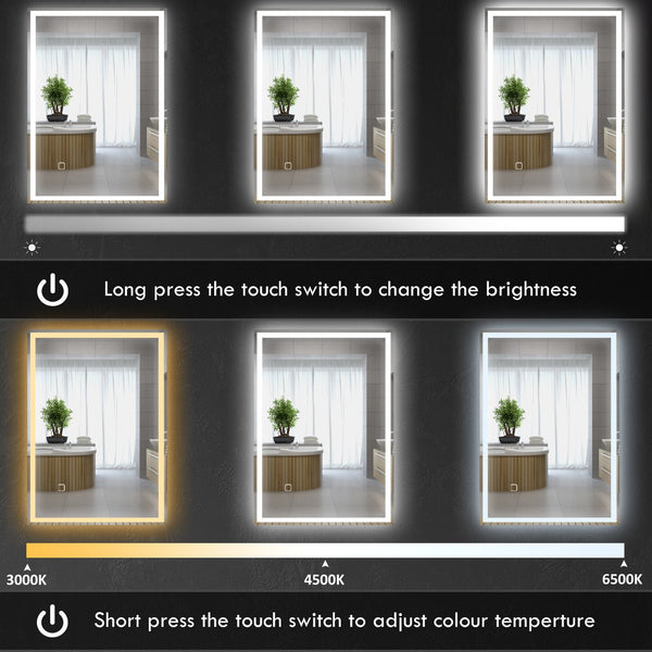 English Elm HOMCOM LED Bathroom Mirror with Touch Dimmer, 3 Color Temps, Anti-Fog Memory, IP44 Silver W2225P173992