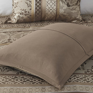 English Elm 7 Piece Jacquard Comforter Set In Rich Brown And Gold – Plush Textures, Decorative Pillows, Queen Size B03597000