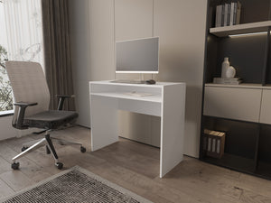 English Elm Desk Caraway White Engineered Wood Office Desk with Spacious Surface, Built-In Shelf for Organization and Productivity-enhancing Design B092P228572