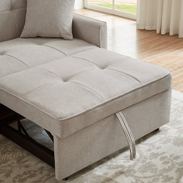 English Elm 3 Convertible Sleeper Sofa Bed with Pull-Out Chaise, Storage Armrests & Pockets, Compact Loveseat Couch Beige W2318P265839