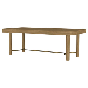 English Elm Benson Sand Wash Extension Dining Table with Removable Leaf, Rounded Corners & Antique Brass Stretcher B062P374100
