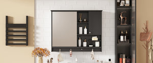English Elm 36 Inch Wall Mounted Medicine Cabinet with HD Mirror, Adjustable Shelves, Towel Hooks, Modern Style Black N710P254924B
