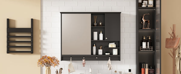 English Elm 36 Inch Wall Mounted Medicine Cabinet with HD Mirror, Adjustable Shelves, Towel Hooks, Modern Style Black N710P254924B