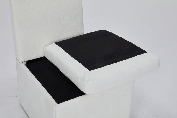 English Elm Linen Armless Dining Chair with Casters and Hidden Seat Storage, Smooth Mobility & Versatile Use Ivory W2069P288875