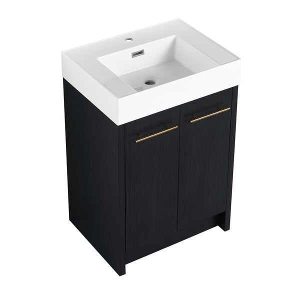 English Elm 24 Inch Freestanding Bathroom Vanity With Resin Sink, Soft-Close Doors & Adjustable Storage Options W999S00177