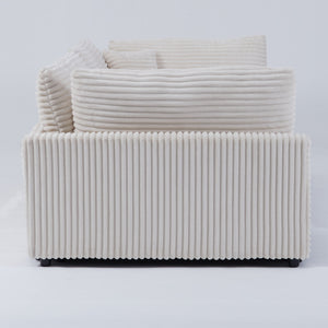 English Elm The 112-inch Corduroy Sofa in Beige with Two Pillows, Solid Wood Frame, S-Spring Comfort for 4-seat Living Room W3371S00006