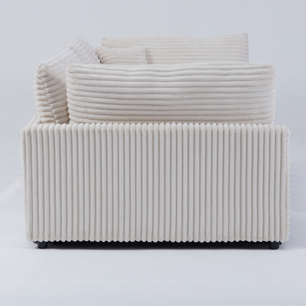 English Elm The 112-inch Corduroy Sofa in Beige with Two Pillows, Solid Wood Frame, S-Spring Comfort for 4-seat Living Room W3371S00006